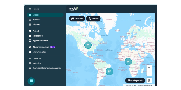 Imagem do painel da plataforma Mobi7 Localiza.